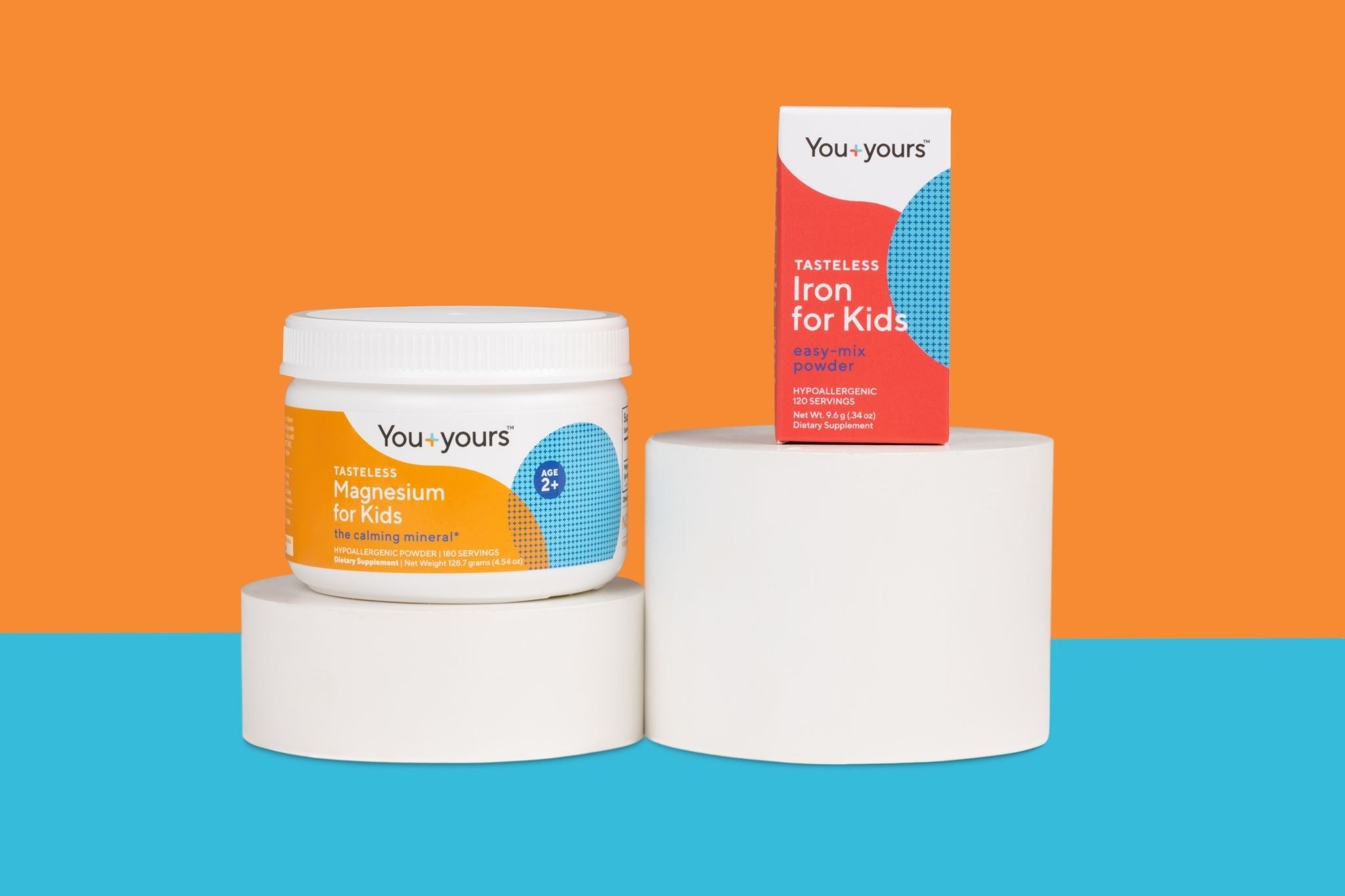 Tasteless Magnesium jar and Tasteless Iron box on white podiums